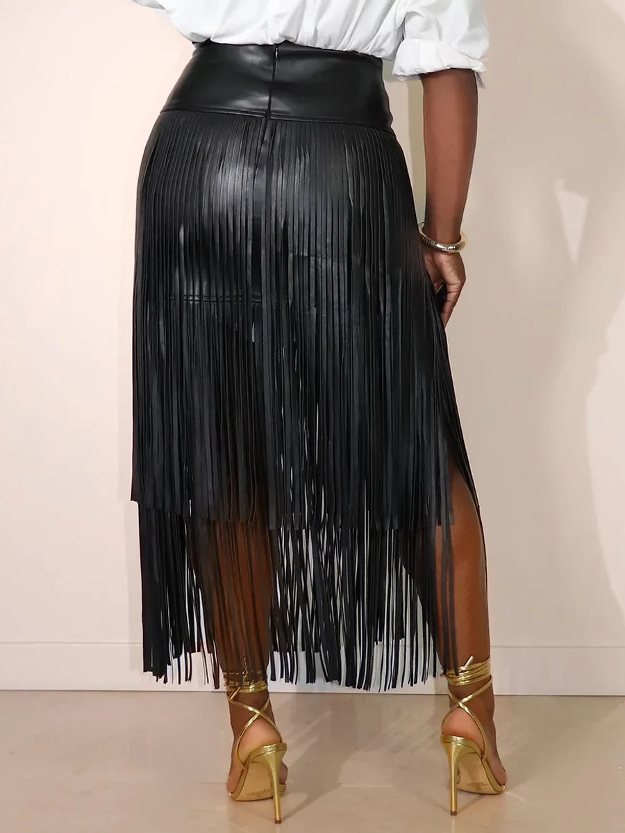 The Valentina Fringe Faux-Leather Maxi Skirt