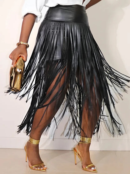The Valentina Fringe Faux-Leather Maxi Skirt