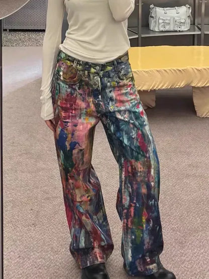 Multicolor Wide-Leg Pants